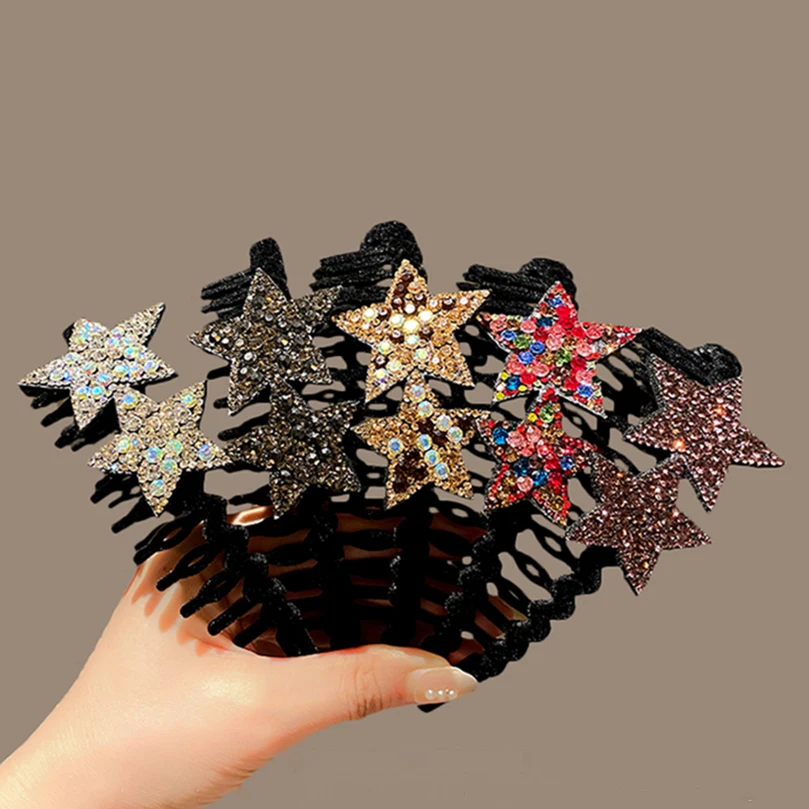 AWAYTR Rhinestone Five-pointed Star Hair Bands Flocking Face Wash Hairband Women Teeth Hair Pressing Headband  Hair Accessories