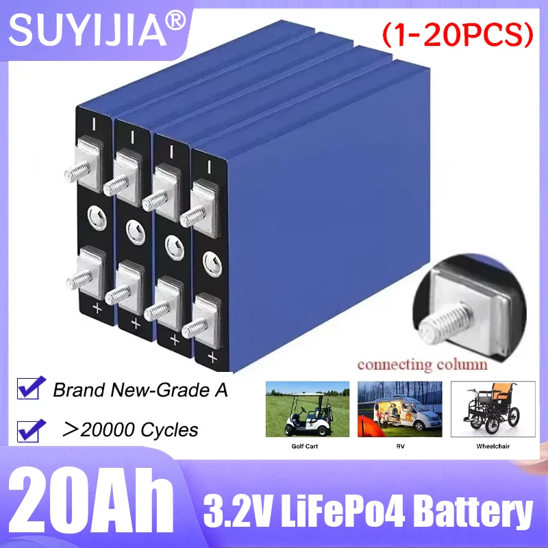 3.2V 30Ah LiFePO4 Battery Rechargeable Cell Lithium Iron Phosphate for Diy 12V 24V 36V 48V Solar Energy Household Power Supply