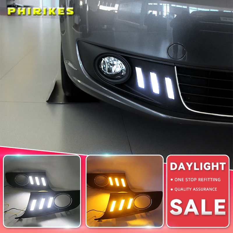 

LED DRL daytime running light For Volkswagen vw Touran 2011-2015 with Dynamic moving yellow turn signal and blue night light