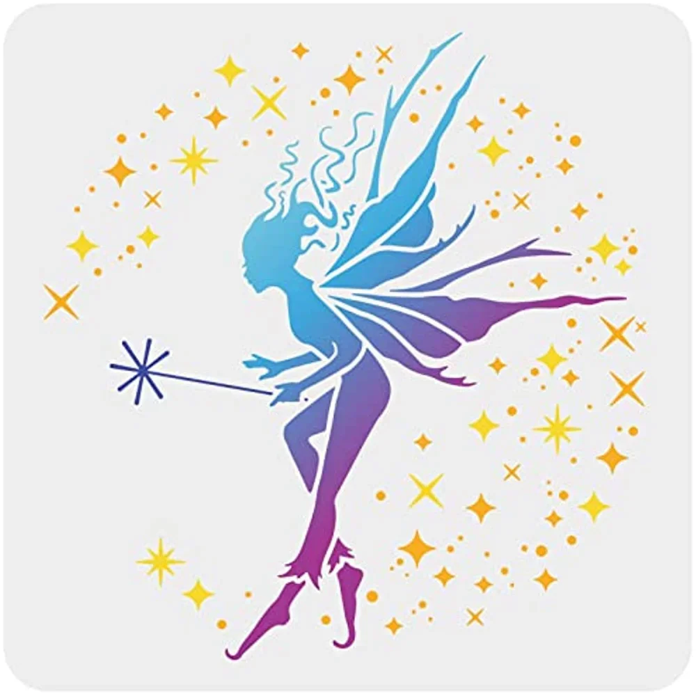 

Fairy Stencil for Painting Wisdom Fairy Stencil Reusable Wings Fairy Wands Craft Stencils Plastic PET Stars Drawing Stencil