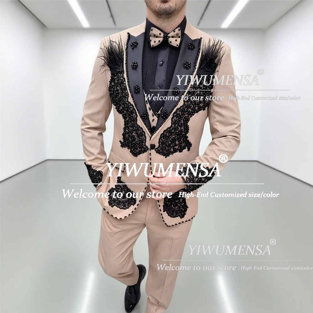 

Male Fashion Embroidered Beaded Suits Men For Wedding 3 Pieces Sets Pearls Groom Blazers Customized Man Banquet Prom Tuxedo 2025