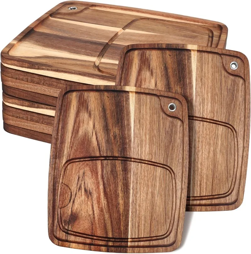 

10 шт. тарелки для стейка с каналами для сока, набор деревянных досок для стейка, сервировочная доска для резки акации для дома, сервировки еды, мяса D