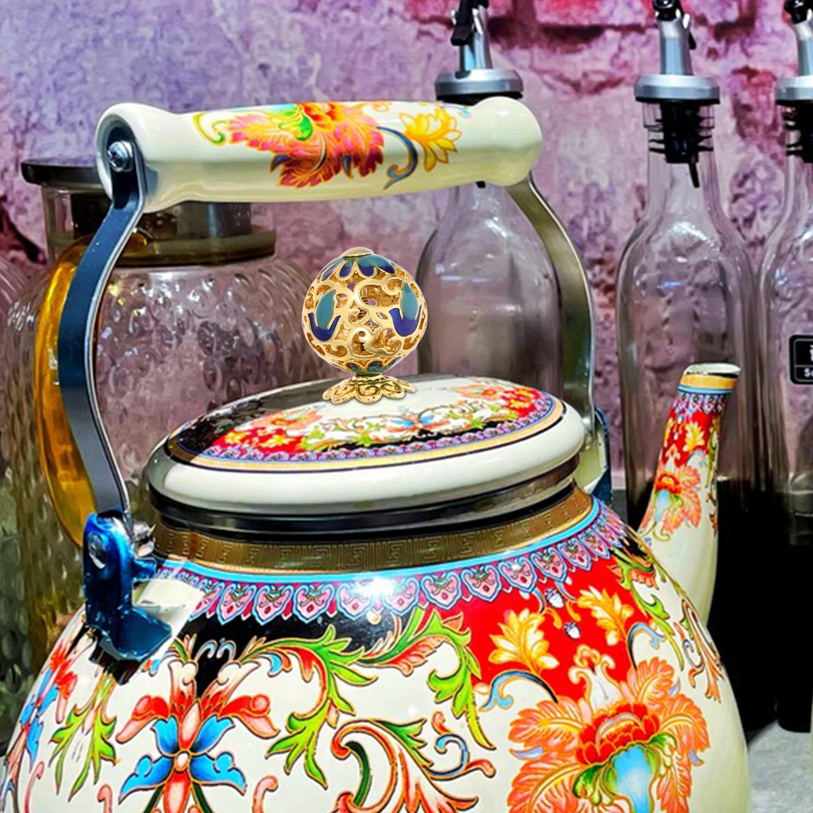 

Teapot Lid Handle Pan Cover Heat Resistant Knob Covers Knobs Decoratiove Glass Metal Button