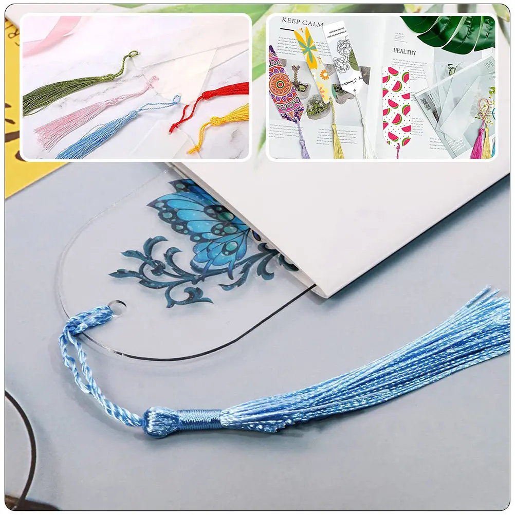 

Набор акриловых закладок-заготовок прозрачного цвета с разноцветными кисточками для DIY-проектов, декоративных бирок, для чтения, школы и офиса