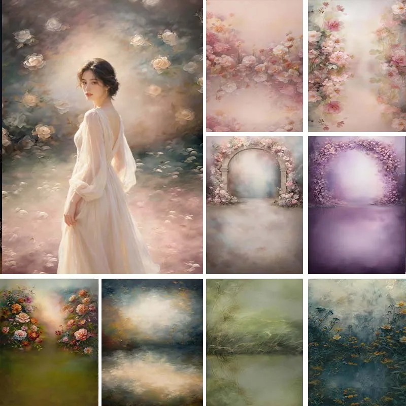 

LS Abstract Oil Painting Floral Background Maternity Blooming Flower Girl Birthday Portrait Backdrop Baby Photo Studio