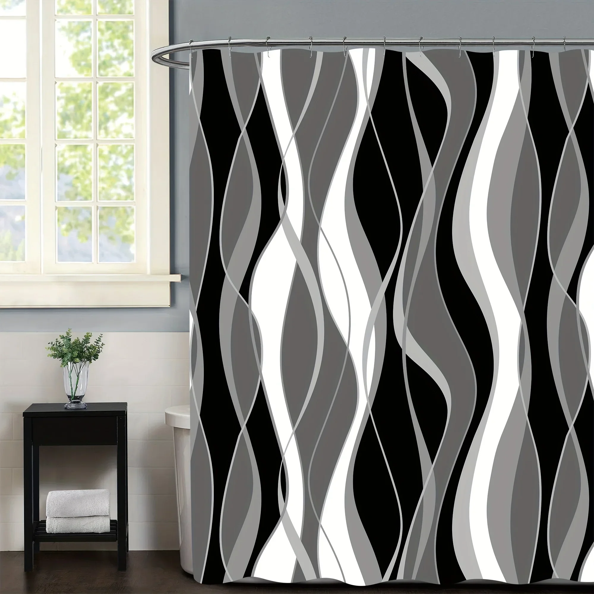 1pcs Chic Abstract Grey Lines Shower Curtain Set - Durable Waterproof Design Versatile Decor for Modern Bath Space