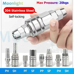 304 Stainless Steel C- Type Self-Locking PP PM SH SF 20/30 Quick Tee Joint 2-Plug Round Two-Way Pneumatic Air Compressor SMV SMY