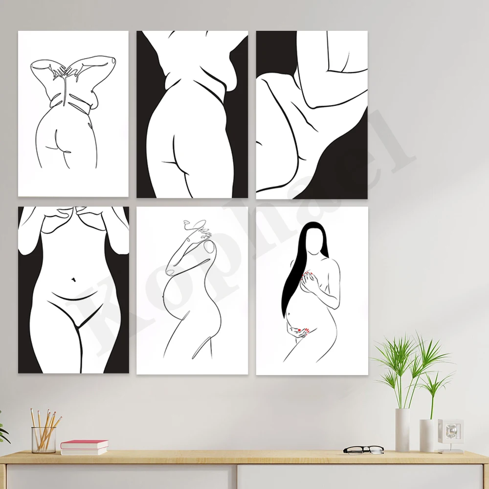 Abstract Female. Pregnant Woman Body Line. Modern Curve Depicting Minimalist Art. Gift For Friend. Home Wall Decoration Poster