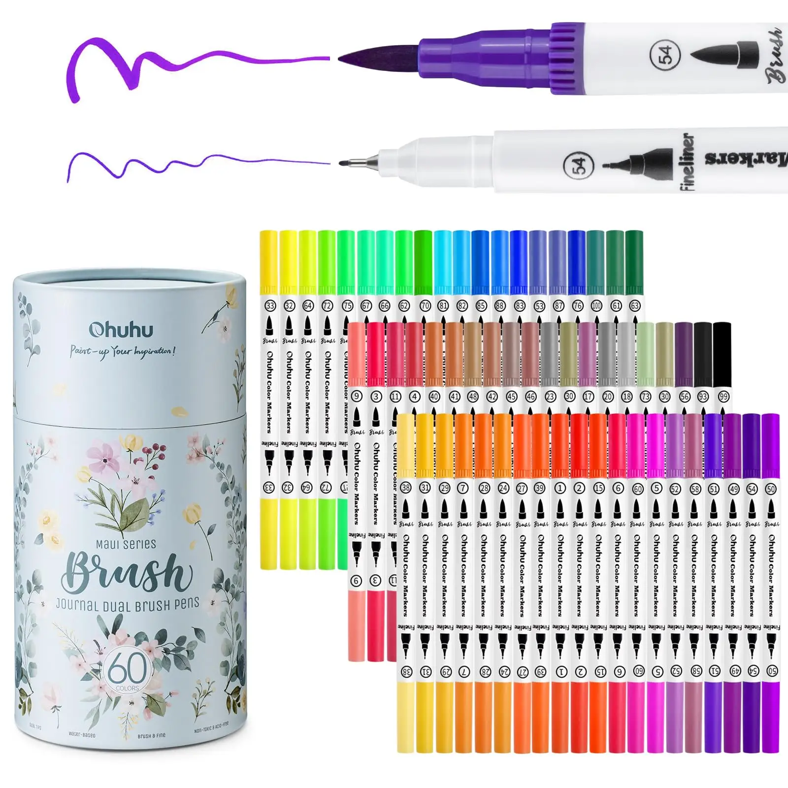 Illustration 60 Brush and Extra Fine Art Marker Watercolor for Picture Adult Coloring School Storage Case Included Pens