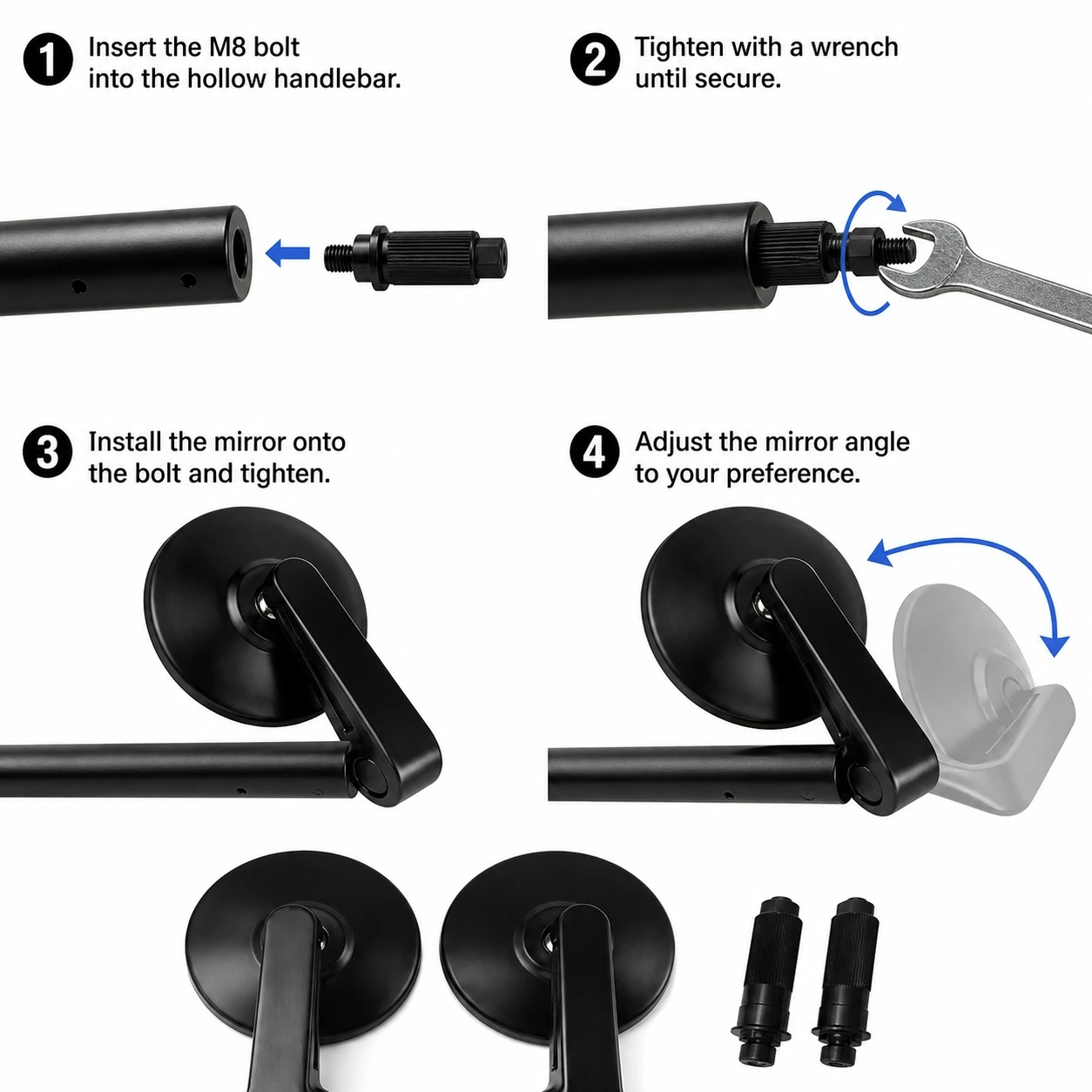 1 Pair Black Integrated Stem R - Mirror Handlebar Convex ulasan dan harga