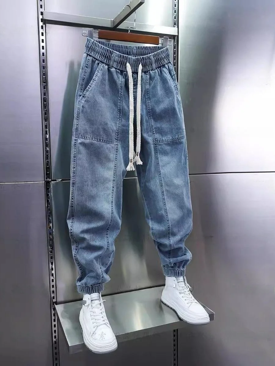 Men's 9-Length Harlan Cuffed Casual Jeans Spring 2026 Trendy Brand Versatile Mid-Waist Washed Outfit-Matching Spring Wear
