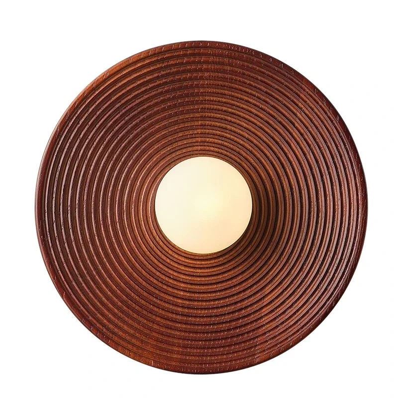 

Japanese Wabi-sabi Wall Light Vintage Circular Wood Fixture Kitchen Corridor Bedroom Bedside Lamp LED G9 Home Decoration Sconces