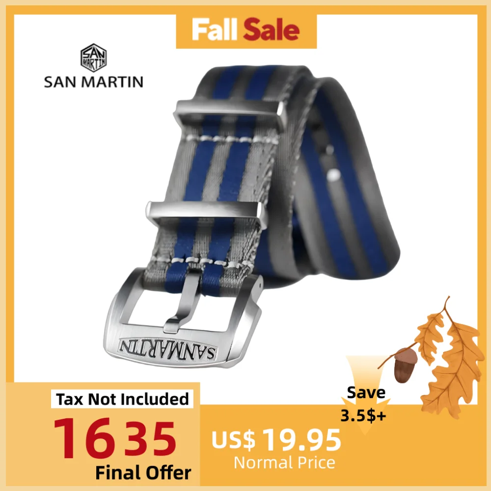 

San Martin Premium Nylon Watch Strap 20mm 20mm Watchband Army Logo Pin Buckle Universal Pilot Wristband Replacement N113A