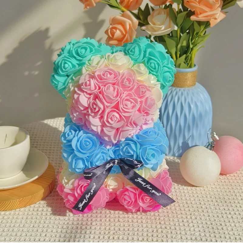 

22cm Rose Bear Heart Artificial Flower Rose Teddy Bear For Women Valentine's Wedding Birthday Christmas Gift For Girlfriend Kids