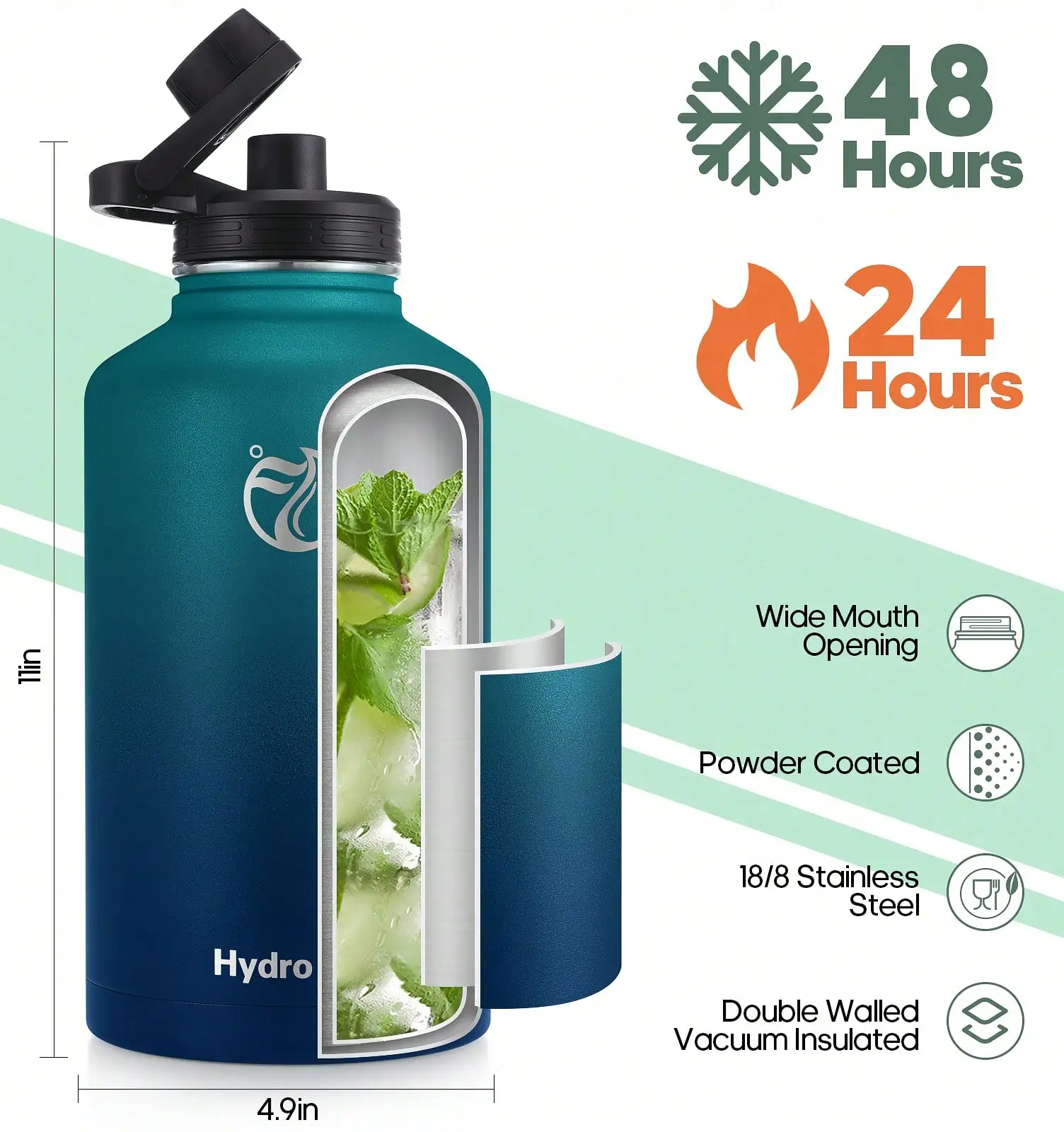 64 Oz Insulated Water Bottles With 2 Leak-Proof Lids (Spout Lid And Straw Lid), Wide-Mouth Sport Bottle With Straw, Stainless St
