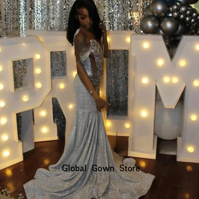 فساتين حفلة موسيقية فاخرة من الكريستال اللامع للفتيات السود سباركلي ترتر حورية البحر رداء حفلات الزفاف مخصص فيستدوس دي سيريمونيا