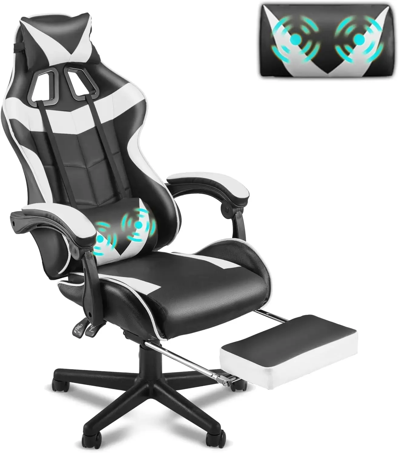 

Soontrans White Gaming Chairs with Footrest, Video Game Chairs for Adults Teens,Ergonomic Gamer Chair with Headrest