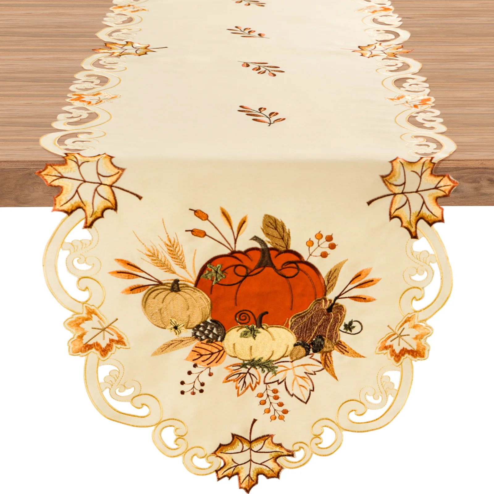 Fall Table Runner 13 x 72 Inch, Pumpkin Fall Harvest Thanksgiving Table Runner Holiday Restauining Room Kitchen Table Party Deco