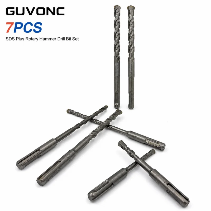 7Pcs SDS Plus Drill Bit Kit, Wear Resistant Carbide Tip Masonry Bits for Brick, Block & Concrete