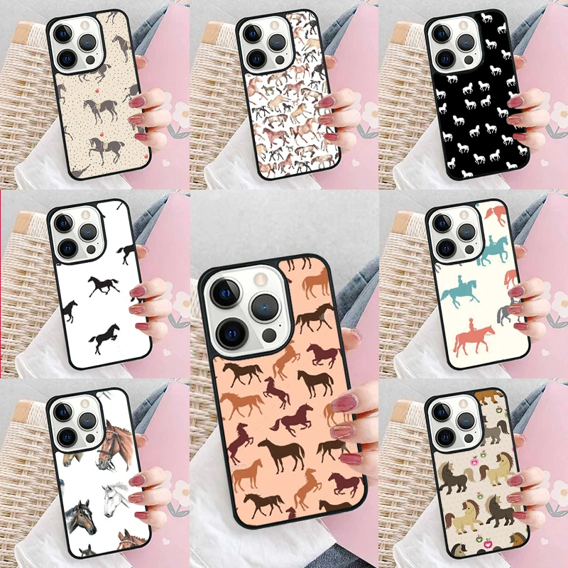 Horses Pattern collage Soft Phone Case Cover for iPhone 16 Promax 15 Pro 13 14 Plus 11 12 Mini XR XS MAX Coque