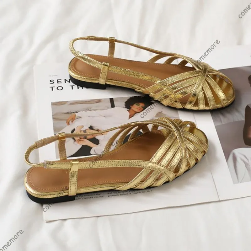 Gladiator-Flachsandalen für Damen Offene Zehenpartie Slingback-Schuhe Atmungsaktive Ausgehöhlte Sommer-Strandsandalen 2026 Modische Damenschuhe