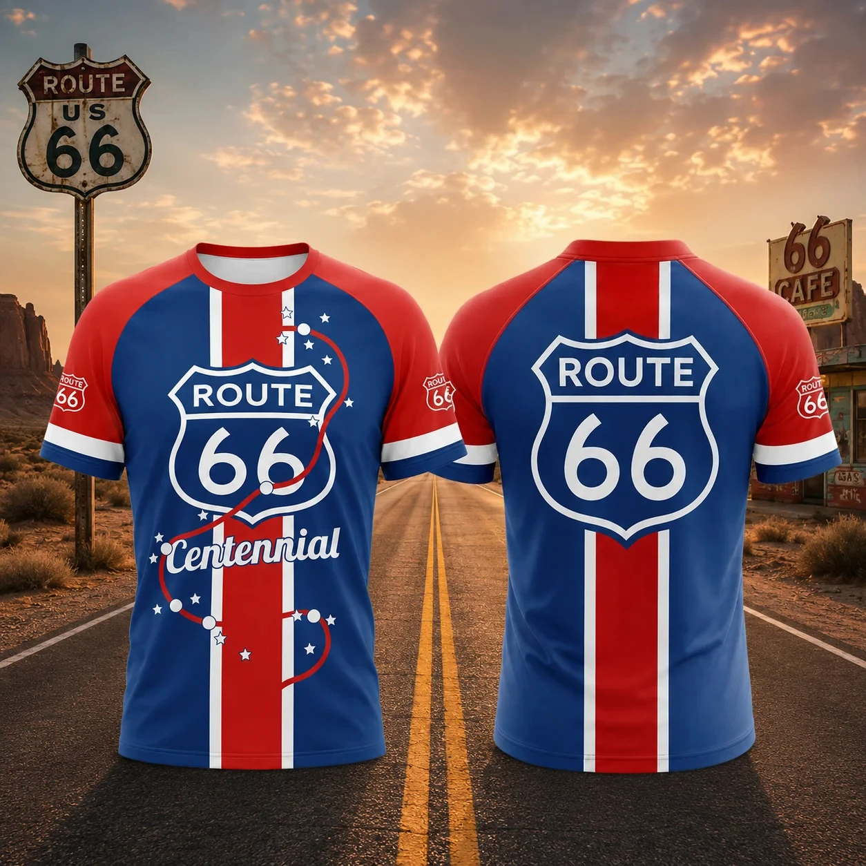 Vintage US Route 66 Road Sign Print Men T Shirt Summer Loose Mesh Raglan Short Sleeve Retro Streetwear Casual Sports Tee