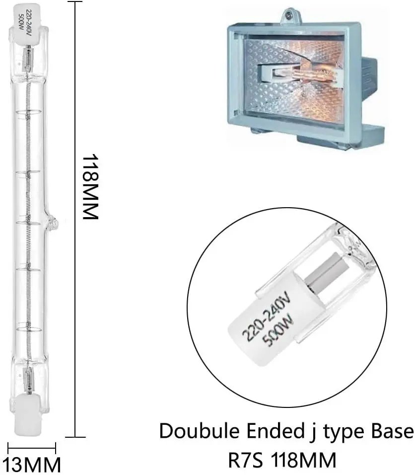 Imagem -03 - Lâmpada Halógena J78 J118 J189 J254 200w 300 500 1000 Lâmpada de Tungstênio Iodo R7s Luz de Inundação Lâmpada de Tungstênio