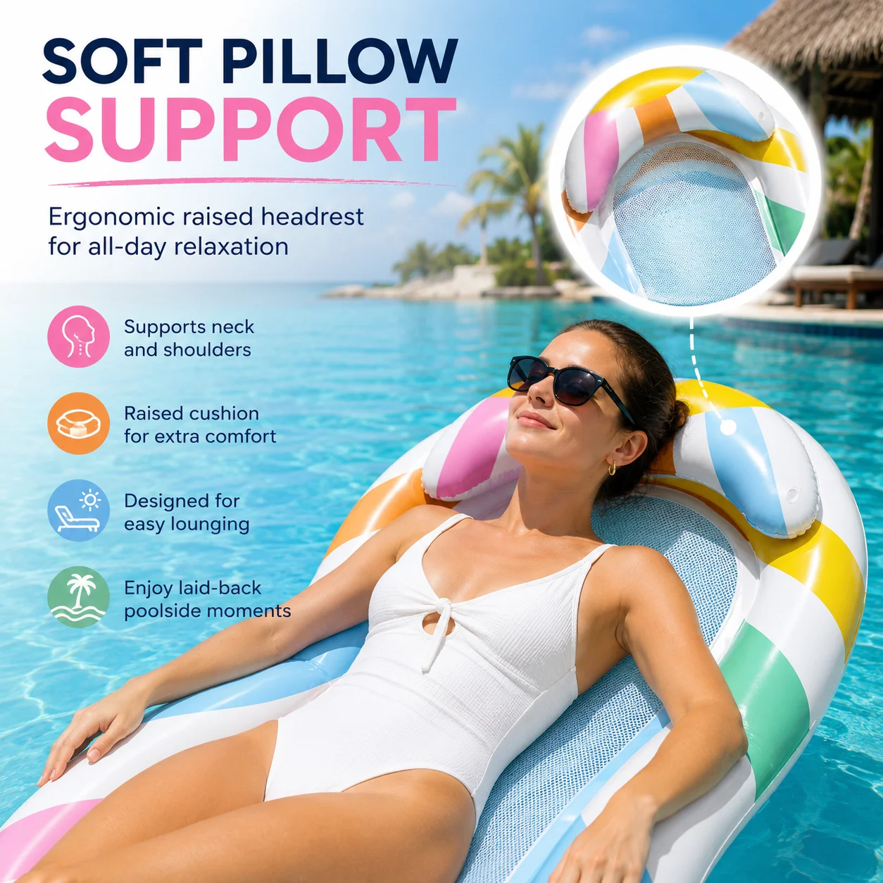 1PC Adult Inflatable Pool Float Chair with Breathable Mesh Center, Quick Inflate Water Hammock Lounge Bed for Swimming Pool
