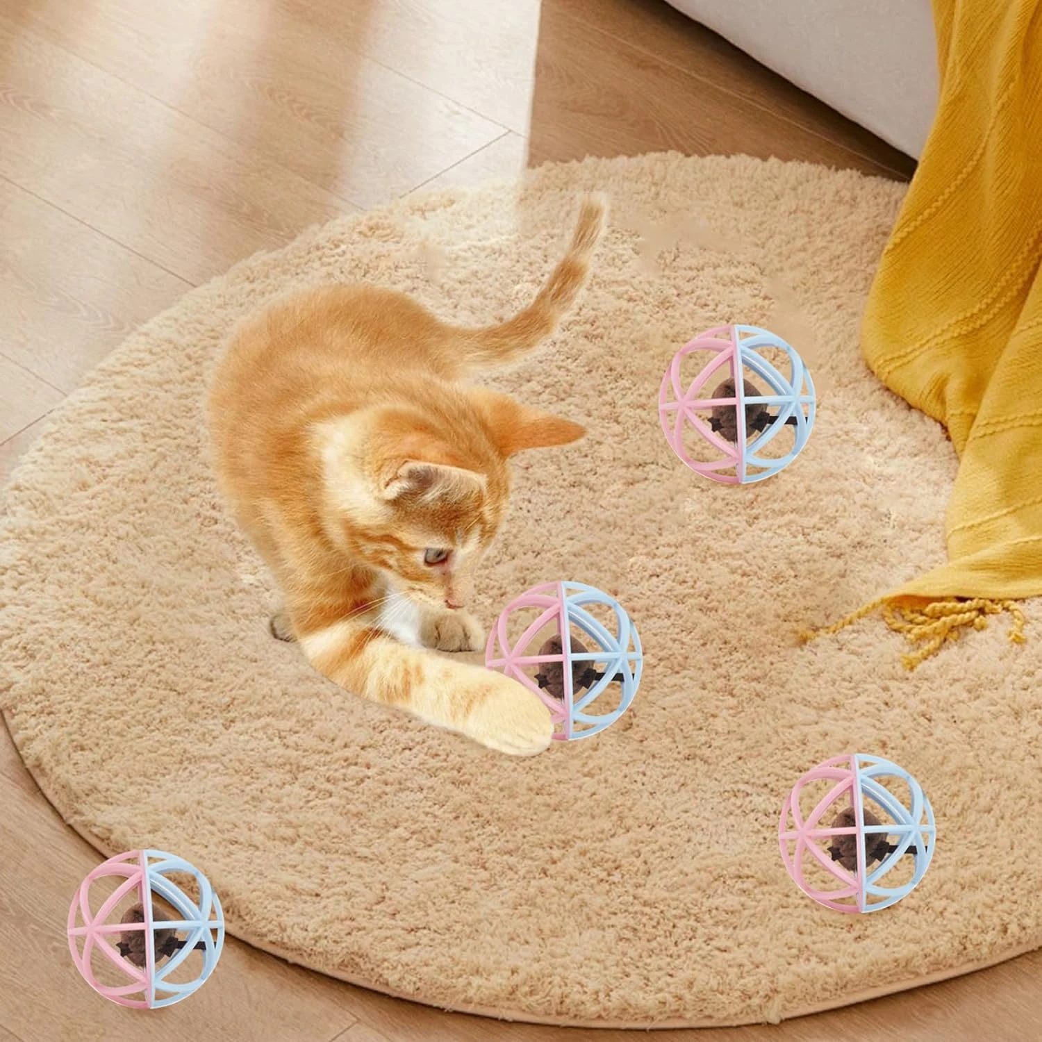 

Colorful and Interactive Plastic Cat Toy Balls with Entertaining Squeaky Mouse Design - Engaging and Fun for Hours of Chasing, P