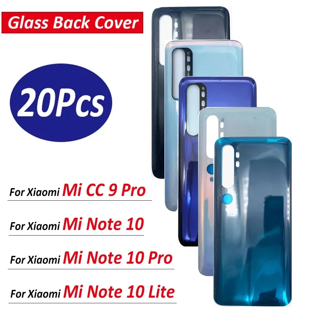 

20Pcs，NEW Battery Cover Glass Rear Door Housing Cover Replacement With Sticker For Xiaomi Mi Note 10 Lite CC9 Pro Can Be Mixed