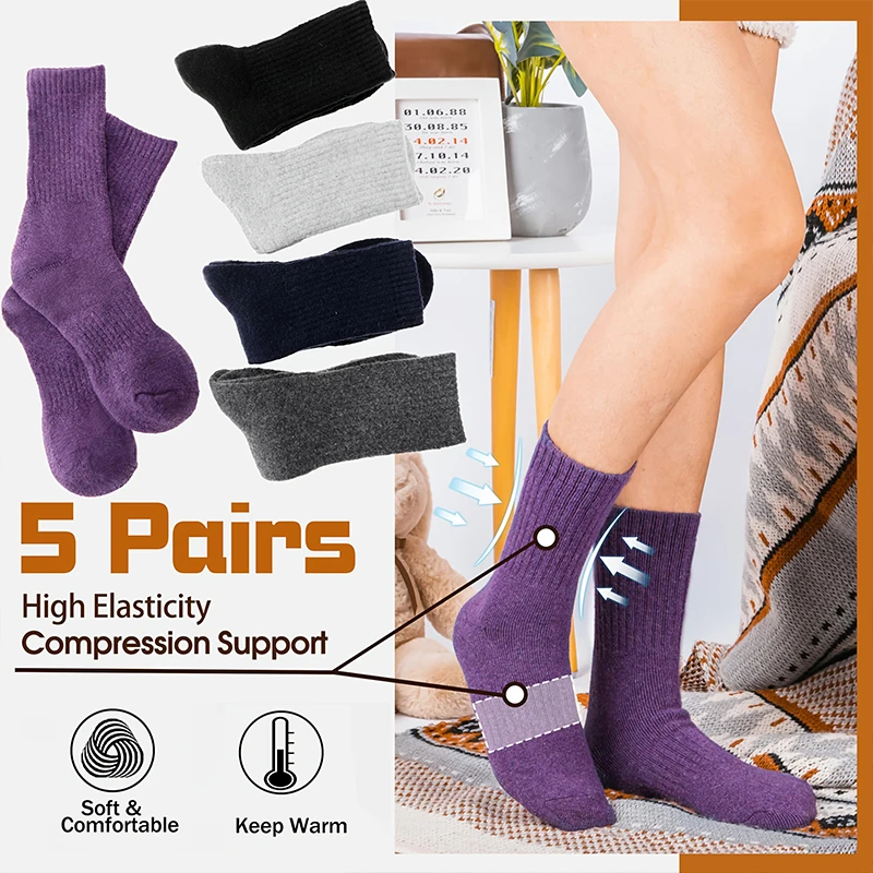 

5 Pairs Merino Wool Socks for Male female , Super Thick Hiking Sock Men's Thermal Socks for Cold Weather Men Woman Snow Socks