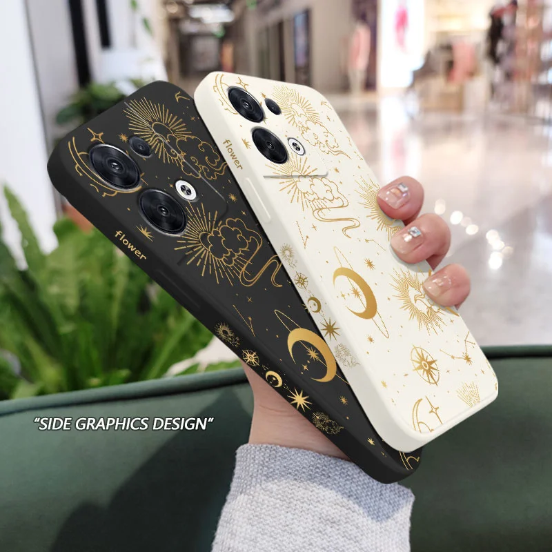 Golden Starry Sky Phone Case For OPPO Reno 10 8 8T 8Z 7 7Z 6 5 Pro 4G 5G F19 F9 Pro Liquid Silicone Cover