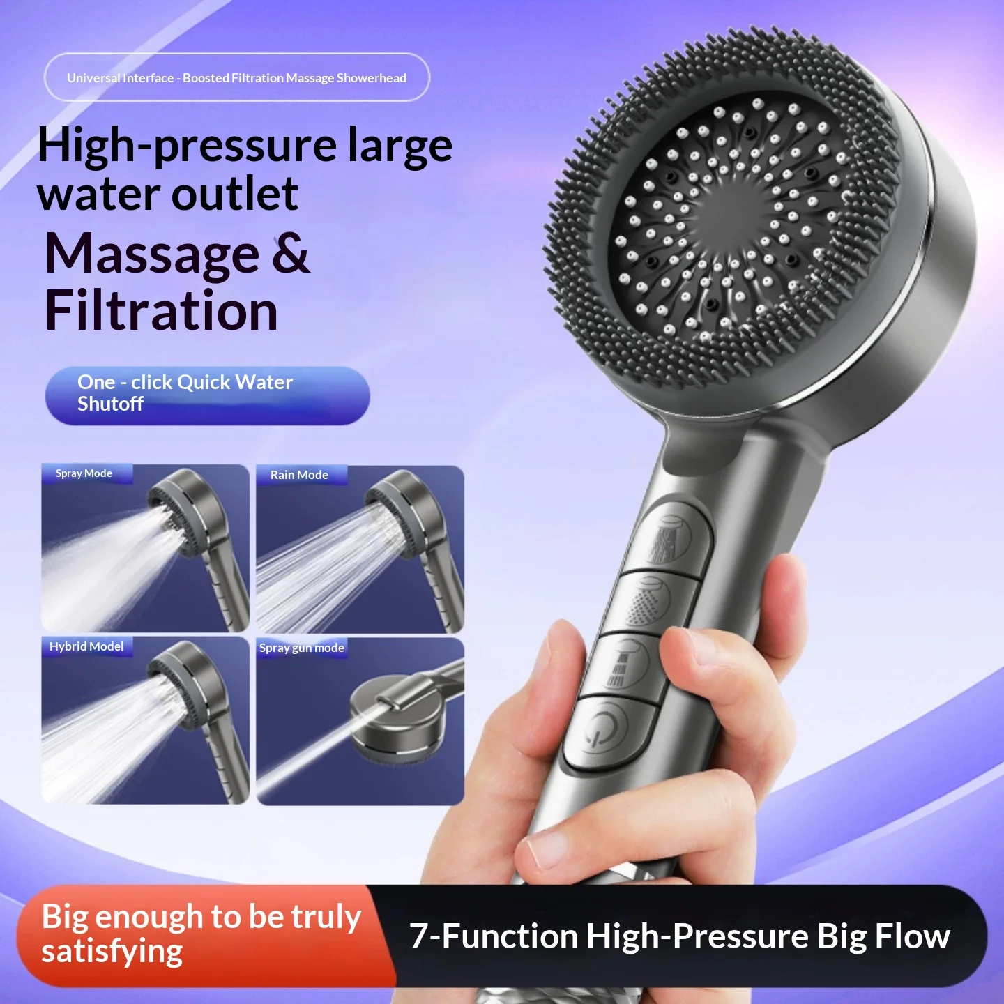 Black High Pressure 4Modes Adjustable Shower Head With On/Off Pause Button Water Saving Spray Nozzles for Bathroom Accessories