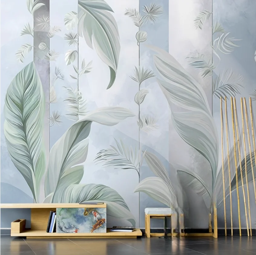 

Фотообои на заказ, персонализированные 3D черно-белые стили, скандинавские банановые листья, фон, настенный художник, обои для украшения дома