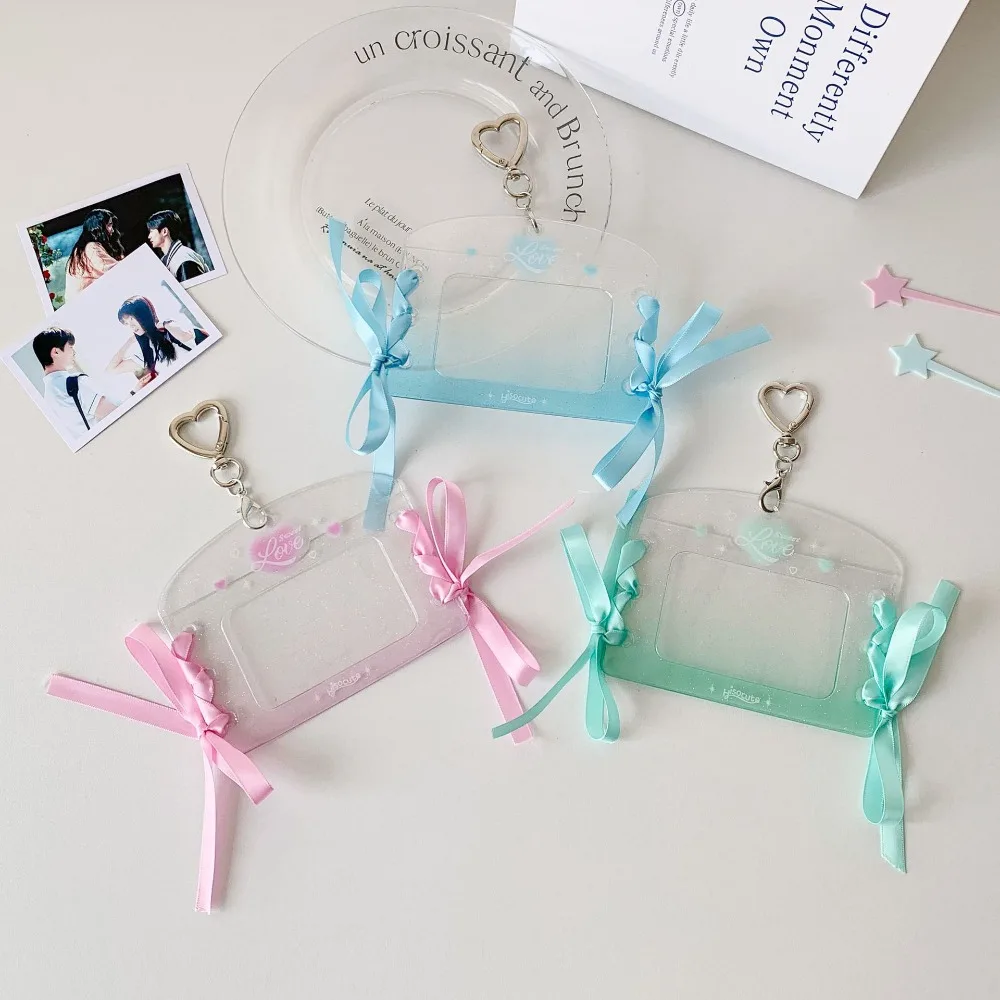 

With Keychain DIY Ribbon Photocard Holder PVC Card Cover Love Heart Pendant Idol Card Display Protector Hanging Decoration