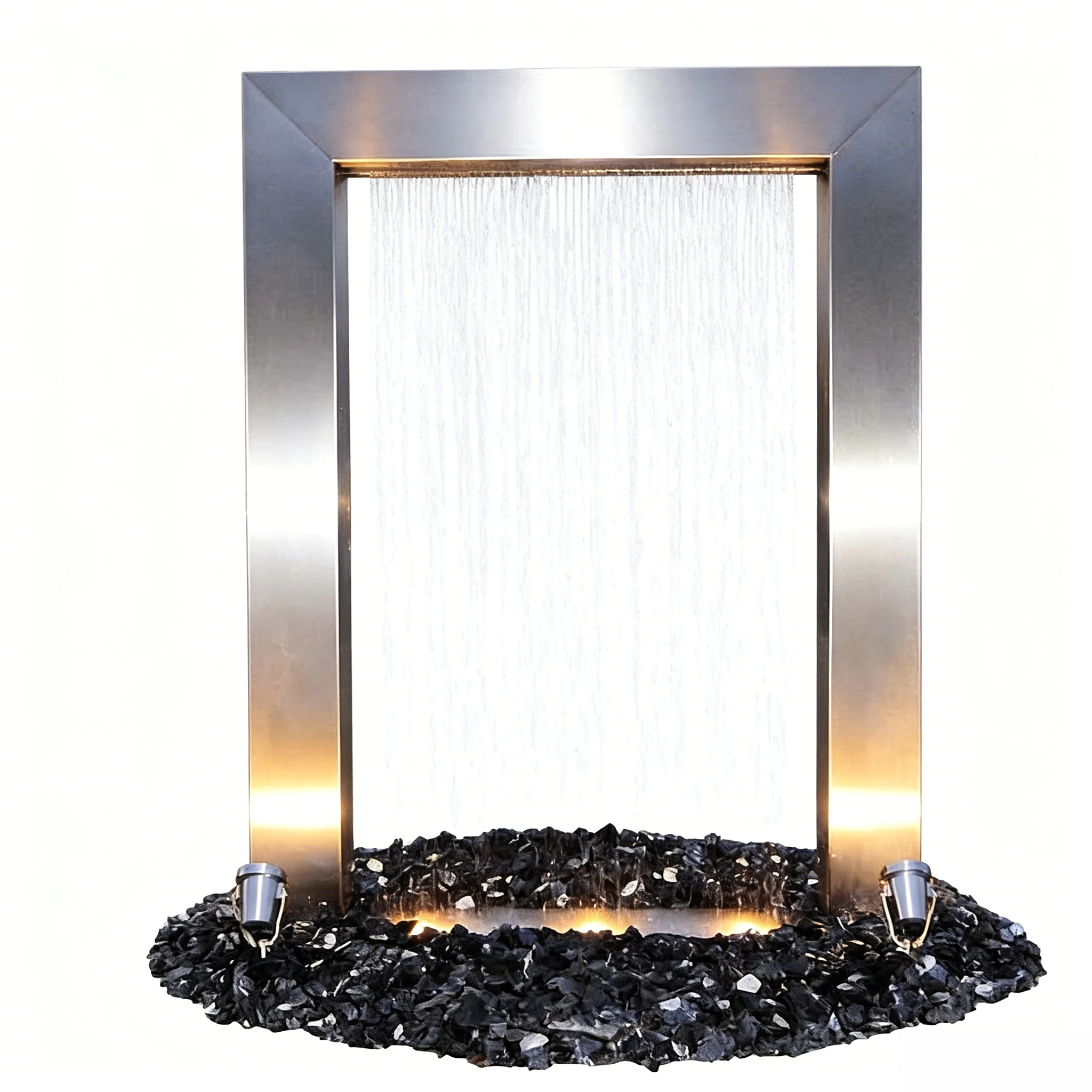 Brushed Stainless Steel Square Water Curtain Sculpture Fountain Modern Lit Decor Courtyard Mall Outdoor Event Landscape Custom