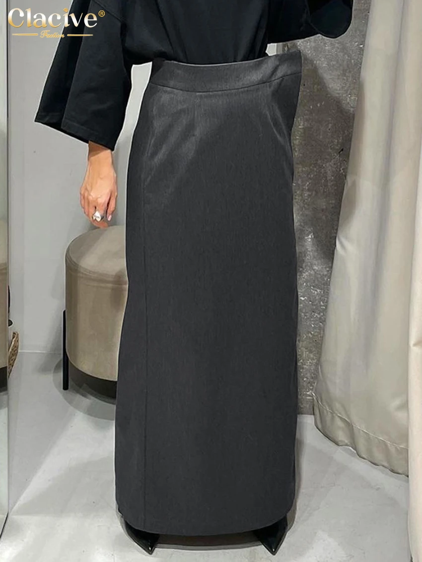 

Clacive Fashion Loose Gray Office Women's Skirt 2024 Elegant High Waist Ankle Length Skirt Casual Classic Skirt Female Clothing