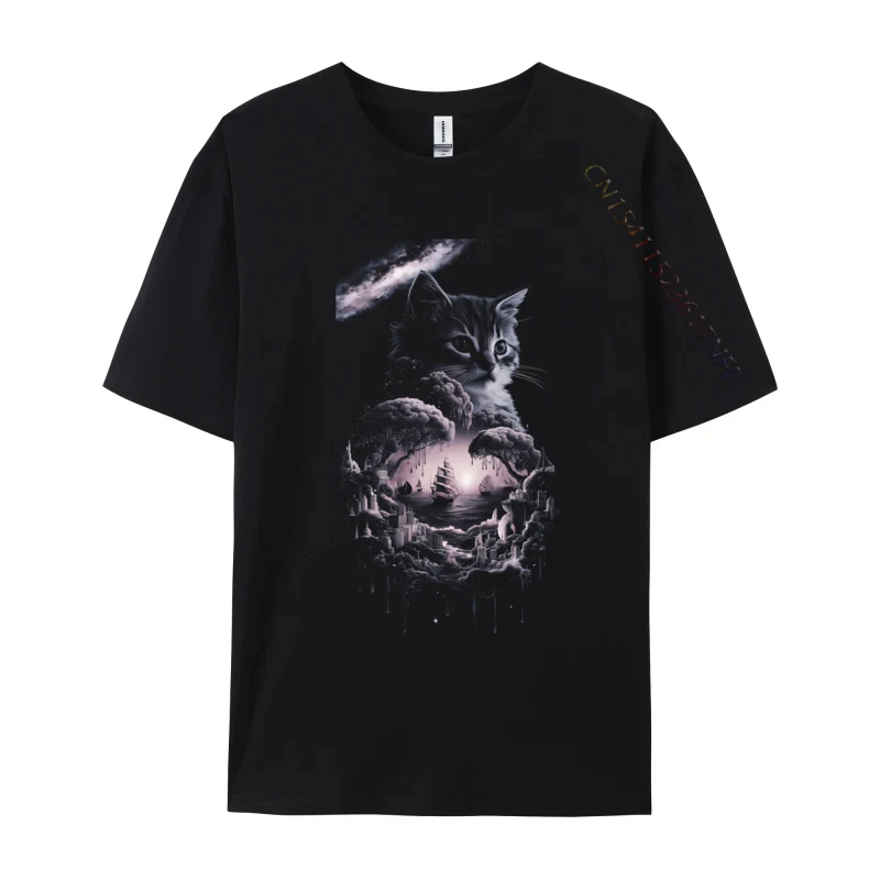 

Cat Galaxy Ocean Sunset Aesthetic Cat Lover Design Simple Style T Shirt 2024 Casual Cotton Student Tops & Tees Men Tshirt