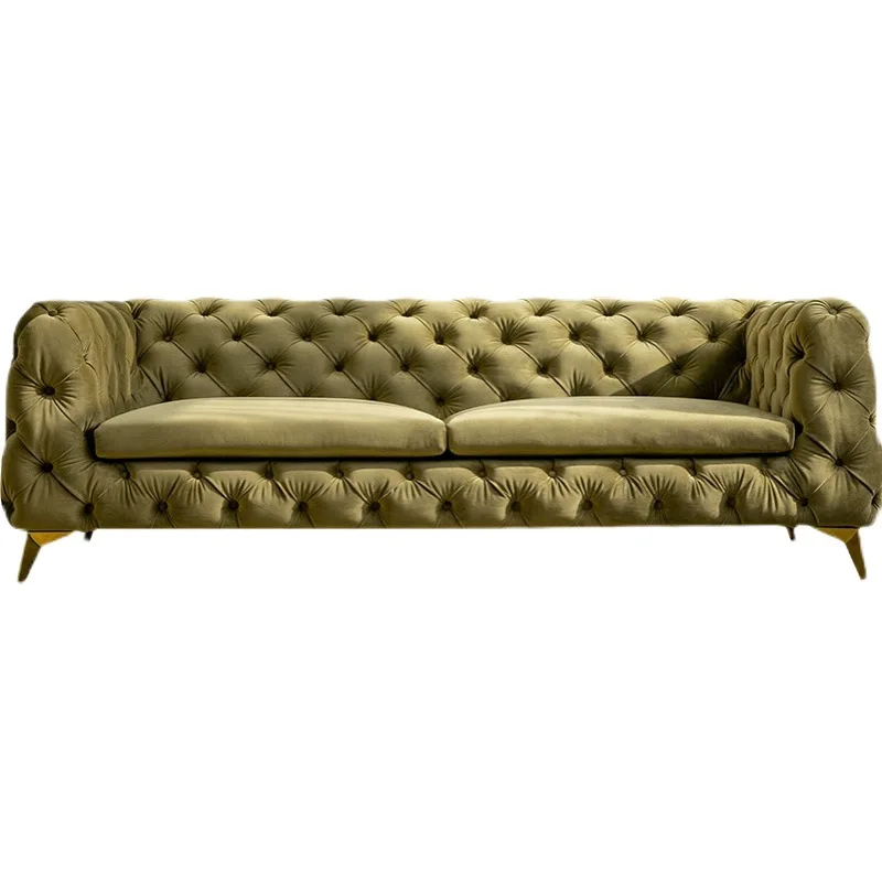 

American light luxury Internet celebrity pull buckle is a foot simple style living room furniture three velvet sofa combination