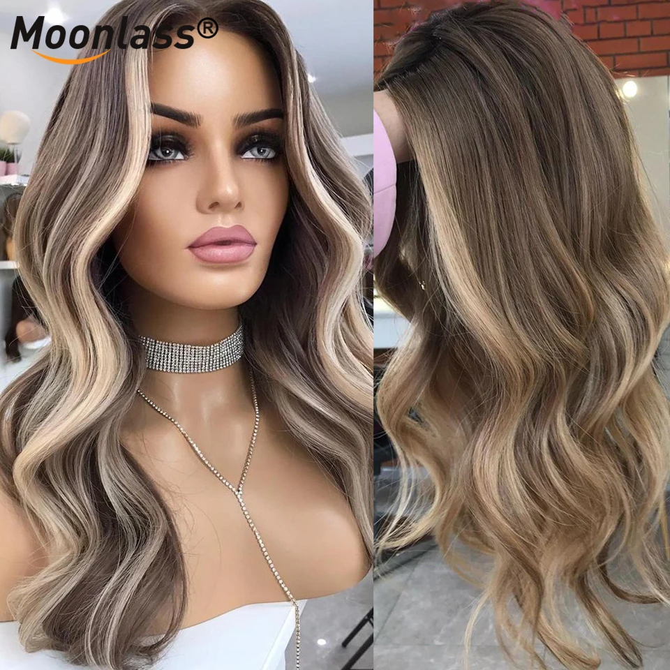 Highlight Brown Body Wave Human Hair Wigs For Women 13x6 Lace Frontal Wigs 100% Human Hair 180 Density Ash Blonde Remy Hair Wigs