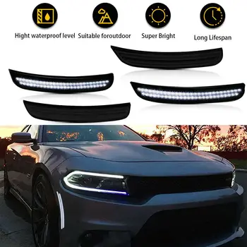 Car Front Rear Bumper LED Side Marker Light White For Dodge Charger 2015 2016 2017 2018 2019 2020 2021 2022 Smoked Accessories