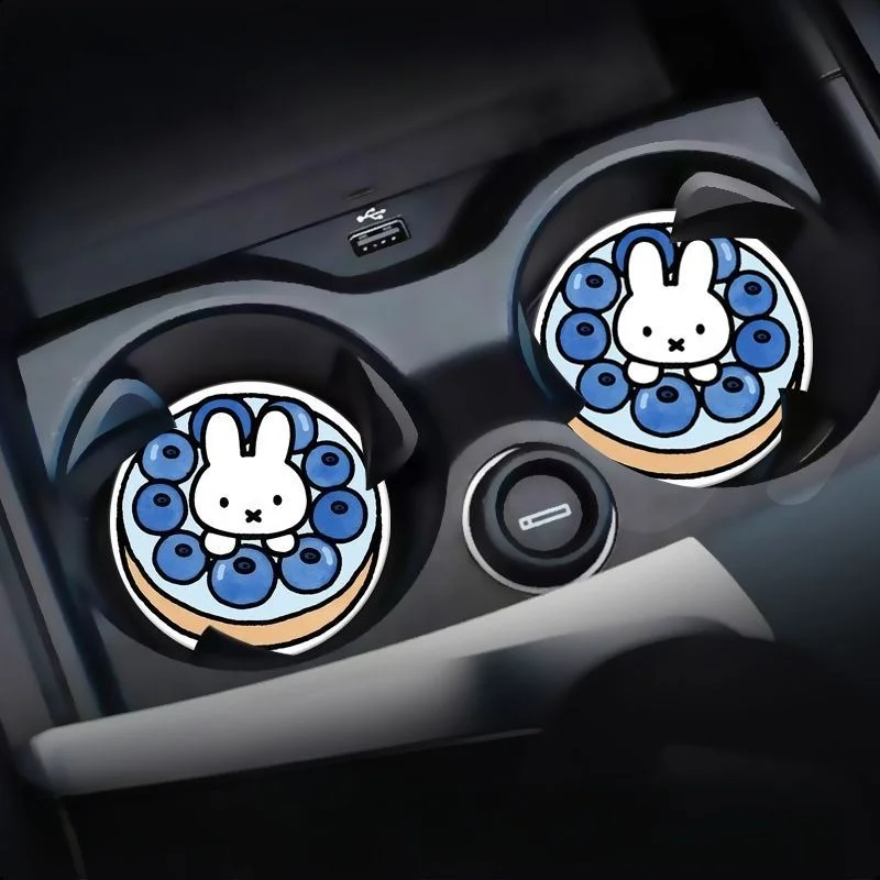 Schattig Nijntje Konijn Creatief Cartoonpatroon Nieuwe Auto Opbergvak Accessoires, Gepersonaliseerde Modieuze Waterdichte PU Onderzetter
