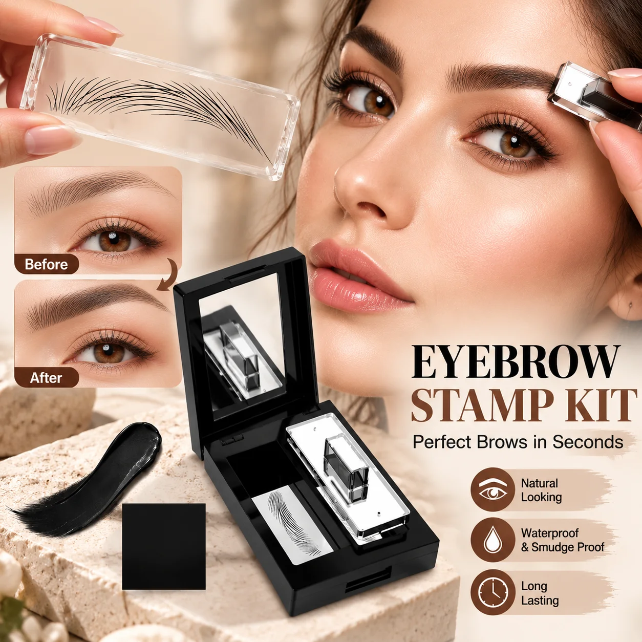 Eyebrow Stamp, Eyebrow Stencil Kit Ink Brow Stamp Waterproof Long Lasting Natural Eyebrow Shaping Daily Makeup Beginner Friendly
