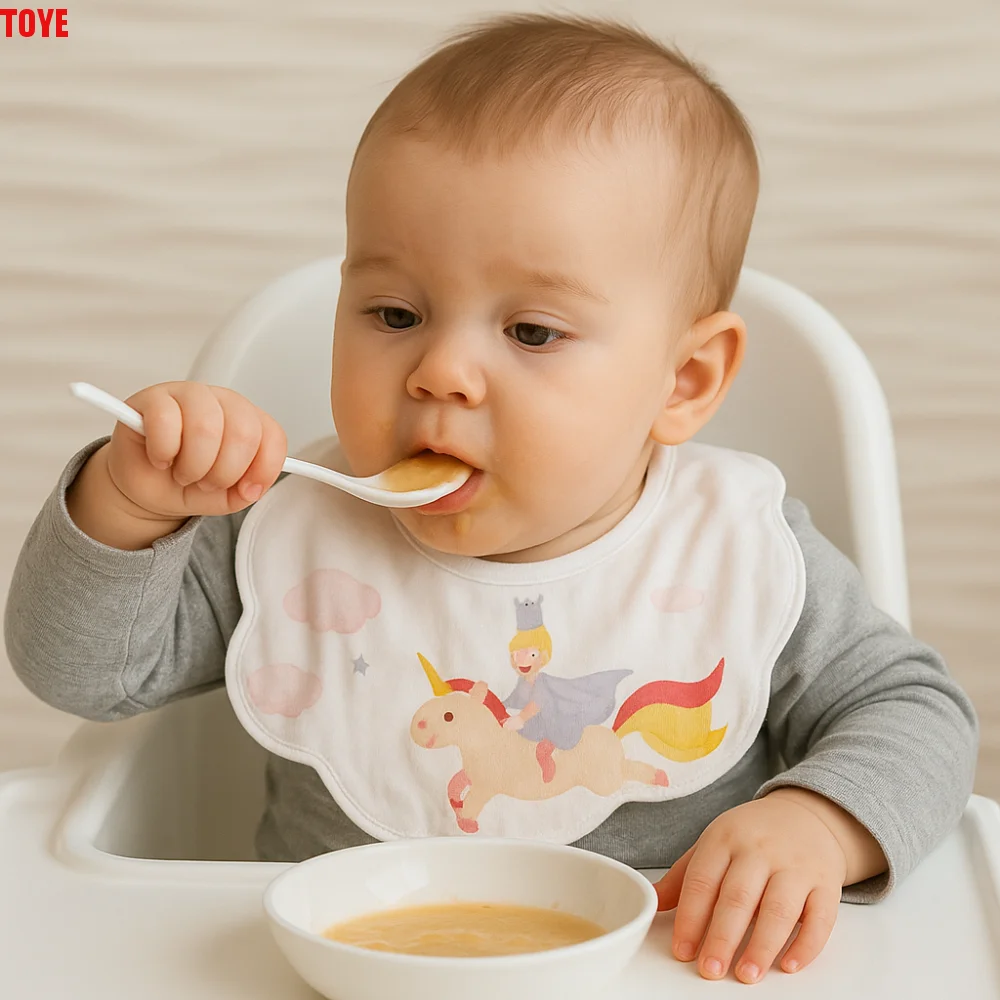 

Cartoon Anti-vomiting Bibs Flower Shape Rotatable Baby Cotton Bibs Round Neck Cotton Yarn Baby Drooling Bibs