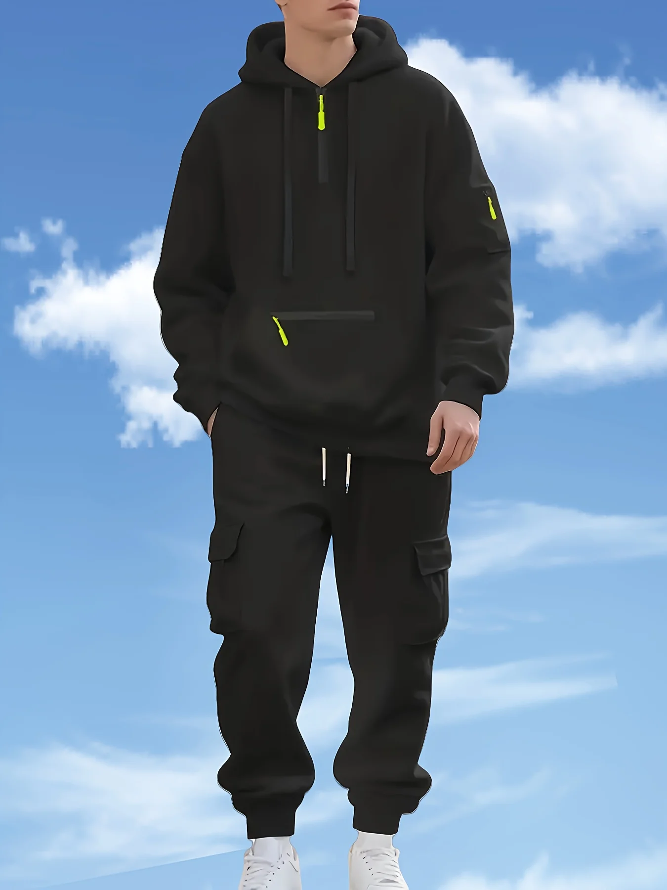 Men's New Autumn Winter Fleece Sports Suit Casual Zipper Sweater Multi-Pocket Work Pants Set - Style for Active Living