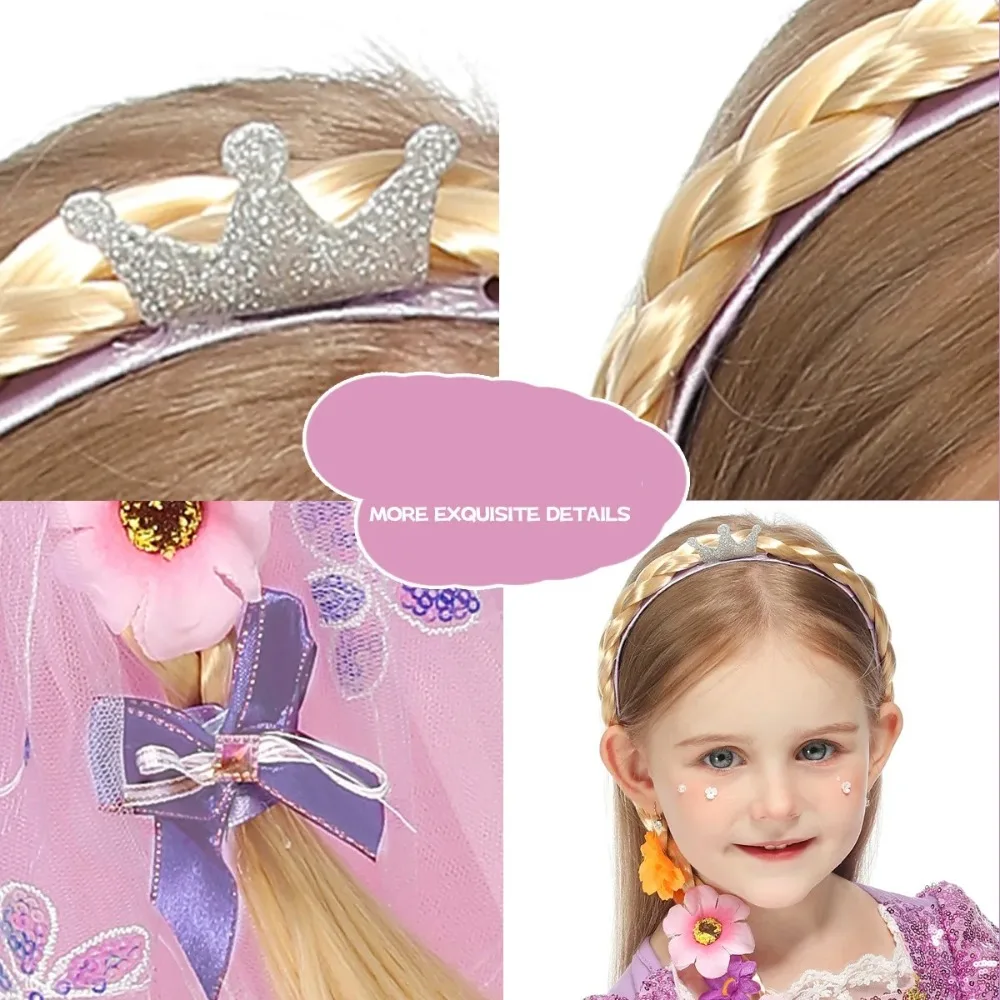 女の子プリンセス花ヘッドバンド花 Fary ドレスアップ織りロング三つ編みかつらヘッドバンド子供ハロウィンラプンツェルコスプレヘッドウェア
