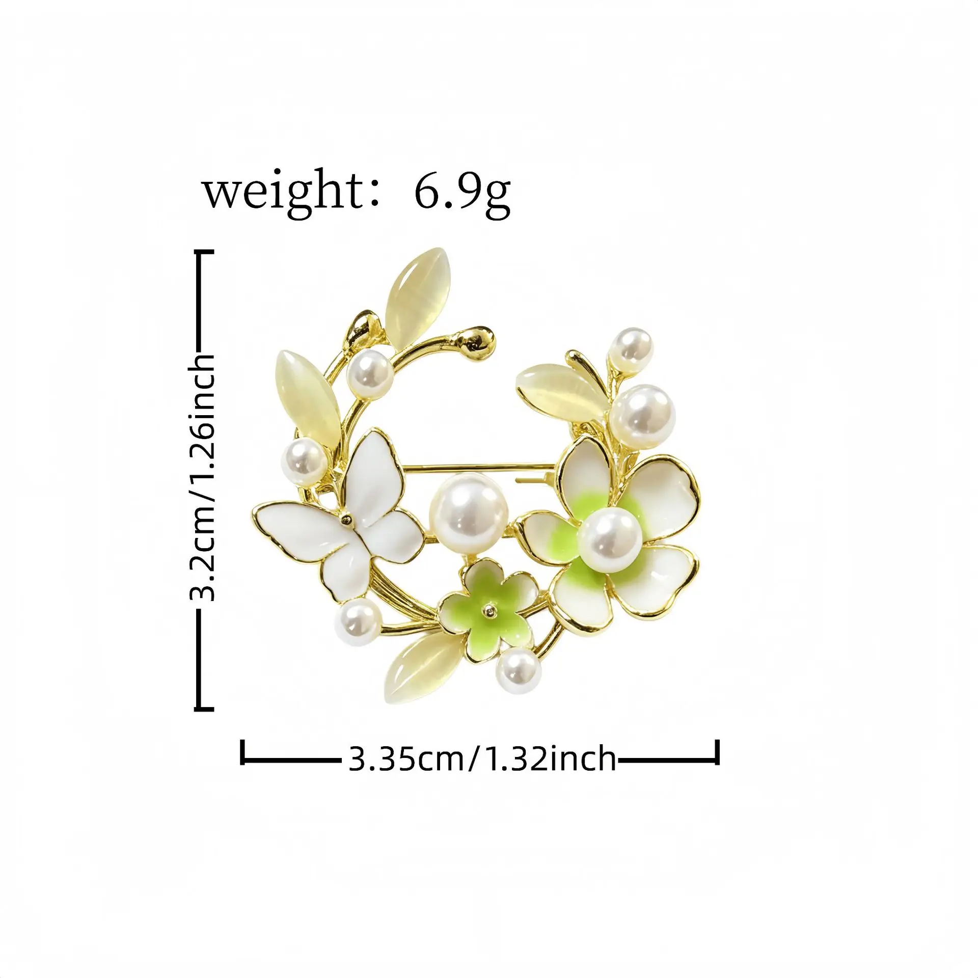 Fresh three-dimensional flower cluster pearl imitation cat eye circular small flower ring brooch, versatile clothing pin jewelry
