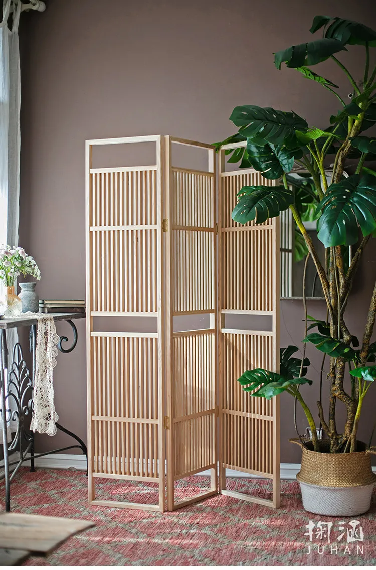 solid wood folding screen, partition, Zen, Japanese, new Chinese, ancient style, tea room, display window, entrance