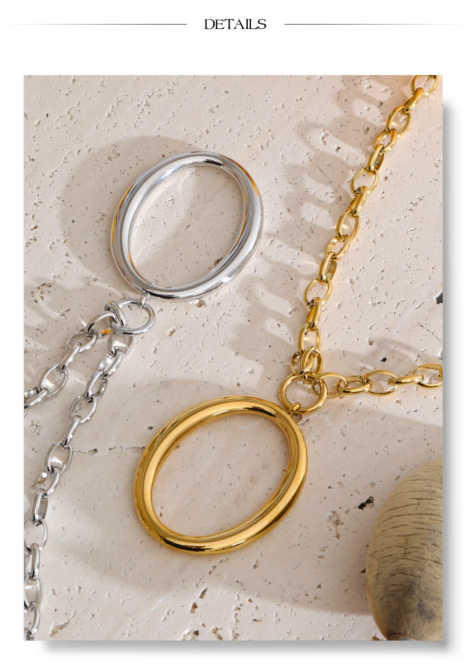 Yhpup Edelstahl-Halskette mit rundem, hohlem, geometrischem Anhänger, Gold-Platin-PVD-beschichtet, stilvoller, unverwechselbarer Schmuck, wasserdicht – Detail 8