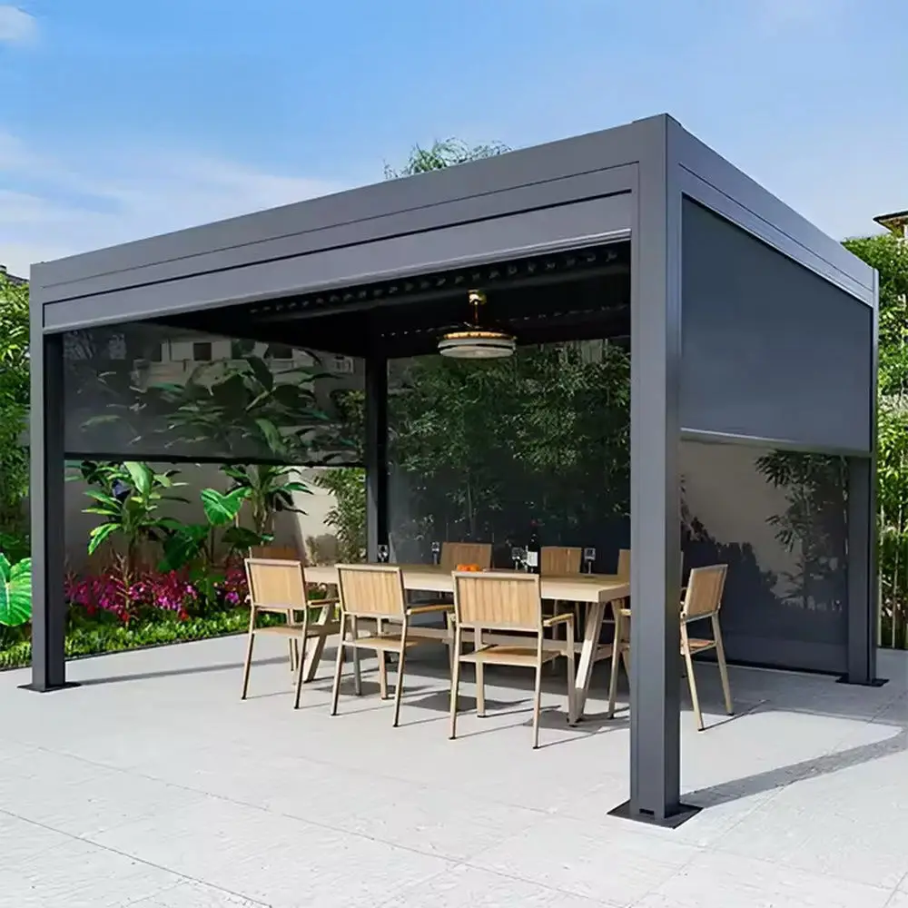 Eco Friendly Outdoor Aluminum Alloy Pavilion Adjustable Louvers Waterproof Rectangular Gazebo Modern Fashionable Pergola